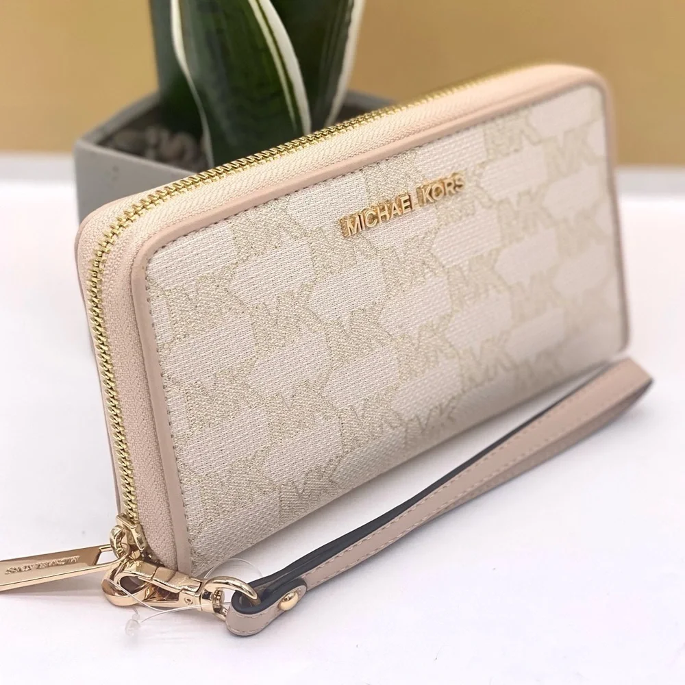 Michael Kors Jet Set Travel Wallet Phone Case Wristlet Glimmer MK Print